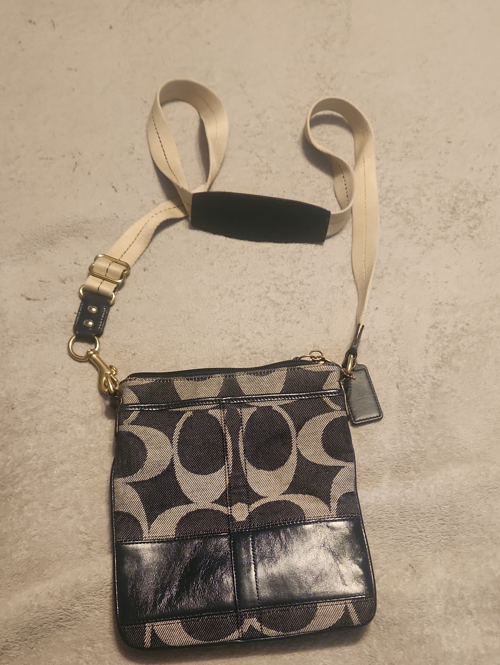 Coach Jacquard Signature Crossbody in Dark Blue and Cream